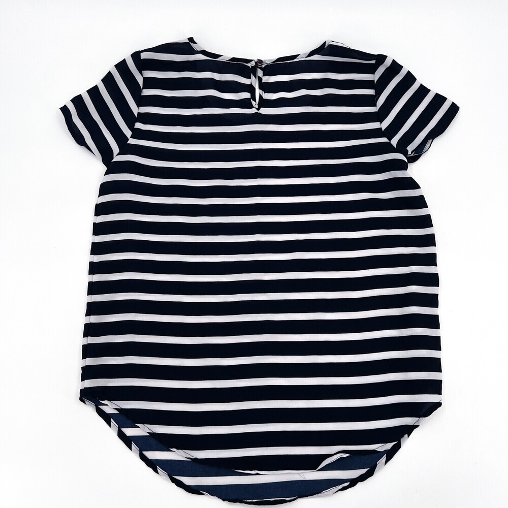 Japna Shirt Womens Large Navy White Striped Blouse Short Sleeve Pocket - Picture 2 of 8